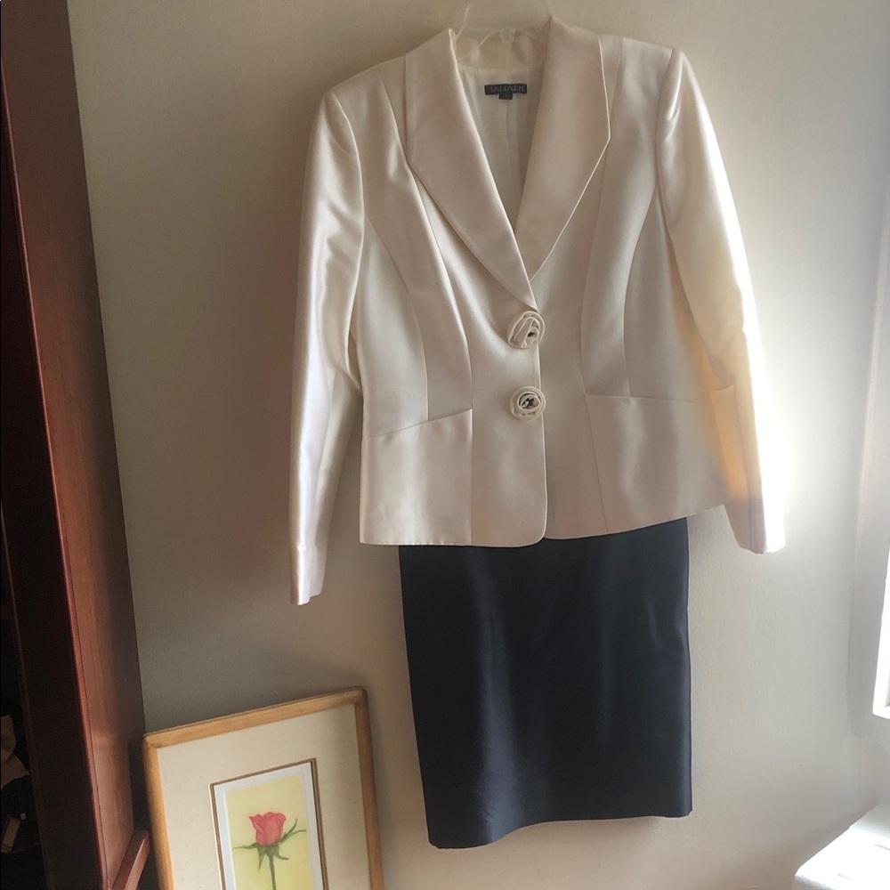 Tahari White Blazer and Black Skirt Set
